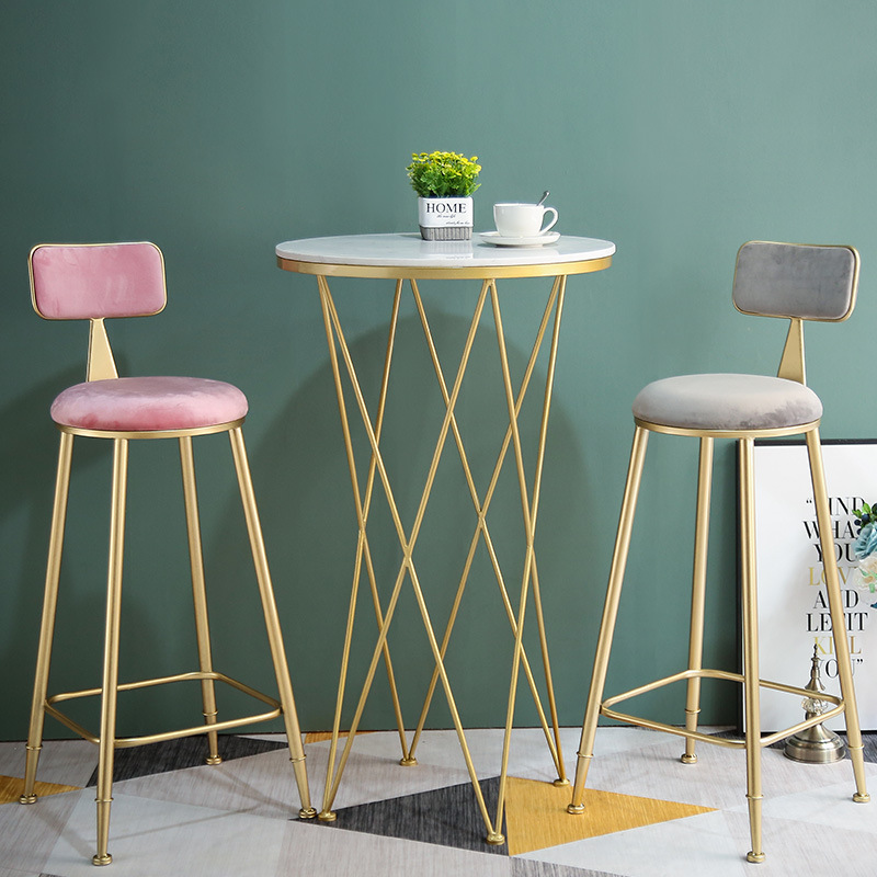 Bar Chairs Nordic Tall Cheap Counter Furniture Gold Metal Velvet Back Luxury Kitchen Modern High Stool Bar Chairs For Bar Table