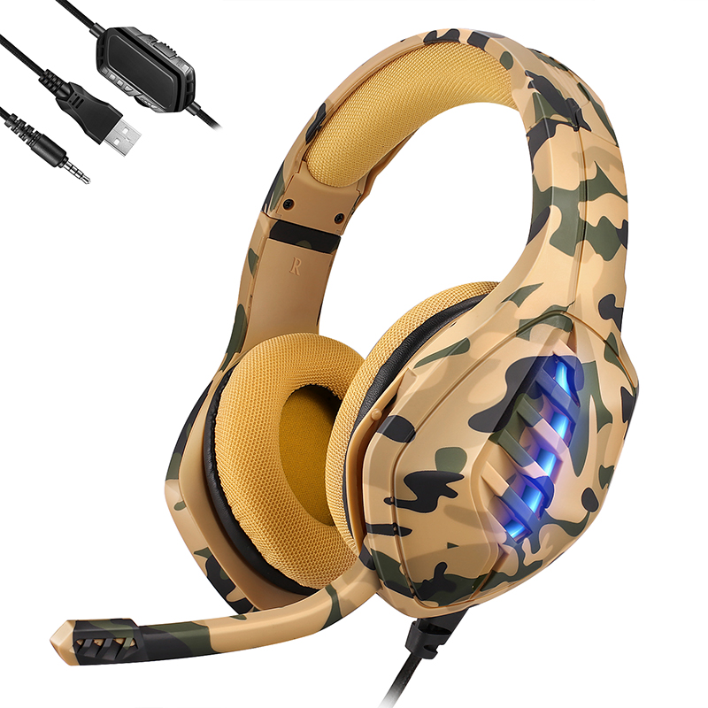 Цветная игровая гарнитура Camoflage, компьютерные наушники RGB, Проводная игровая гарнитура для ПК с микрофоном для PS4, XBOXONE Switch, Прямая поставка