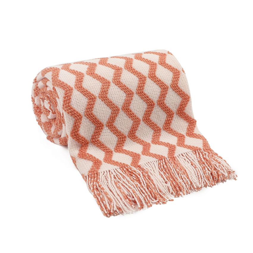 Pink Girls Textured Soft Sofa Throw Couch Cover Knitted Decorative Blanket with Tassels