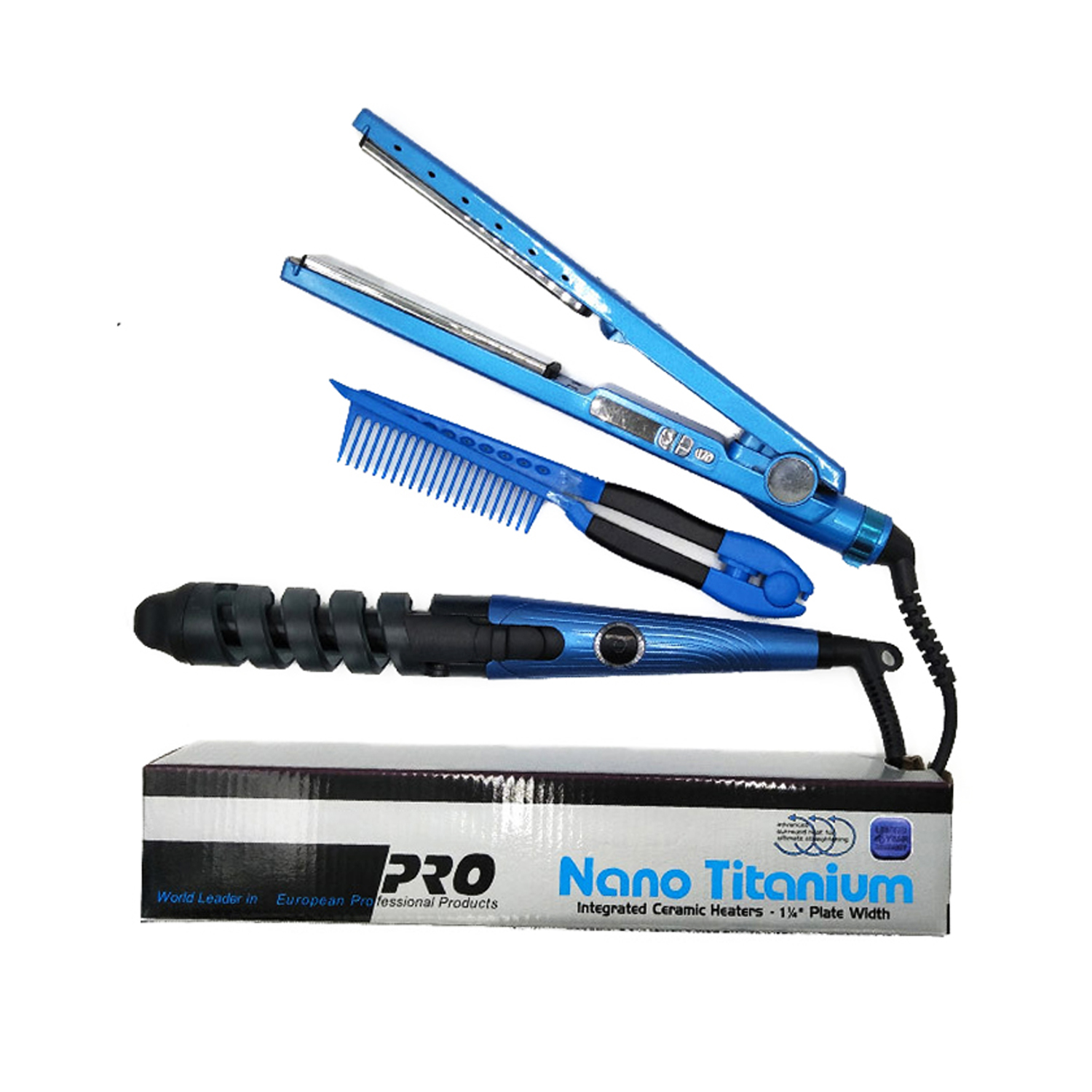 Hair Straightener & Curling Iron Flat Iron 3pc Ceramic Nano Titanium 11/4 Plates Hair Curler Hair Comb 3 IN 1 Styler Tools Set
