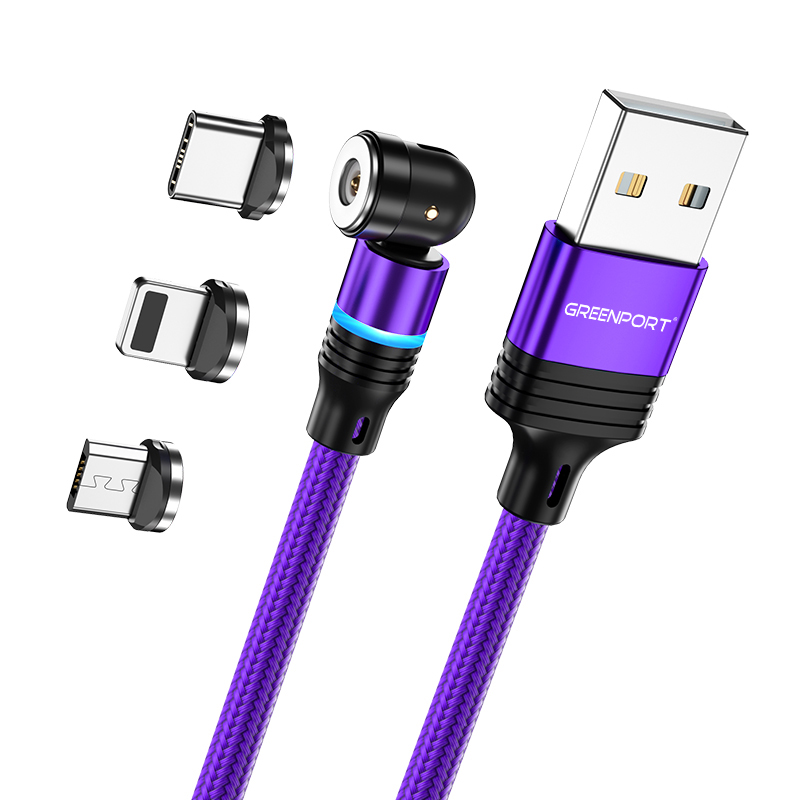 3 in 1 540 degree Swivel Magnetic Cell Phone Chargers 1M 2M Black Red Purple Green