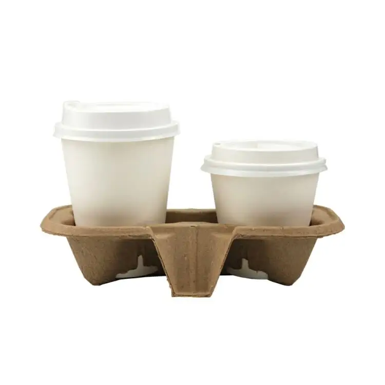 Biodegradable Pulp Fiber 2-cup Drink Carrier Tray/holder Holder Mixed Pulp Mechanical Pulp Industrial Packaging Unbleached