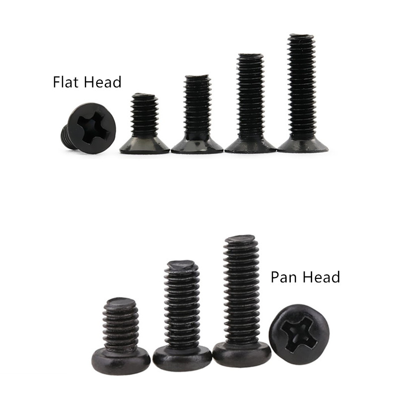 Phillips Screws M2/M2.5/M3/M4*3/4/5/6/8/10/12/16/20/30mm cross Flat/Pan Head Thread Metric Machine screw black finished bolt