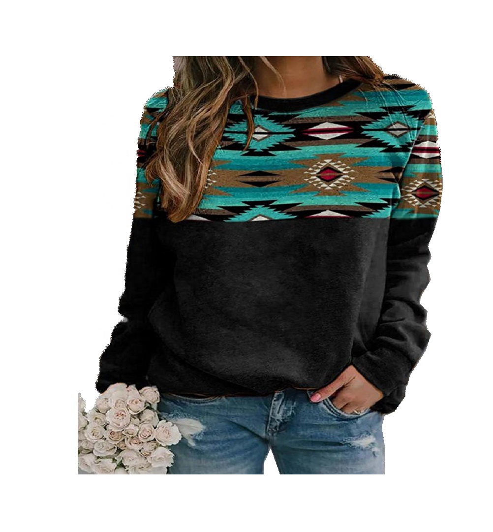 Fashion New Wholesale Retro Geometric Print Without Hood Ladies Women Aztec Sweatshirt