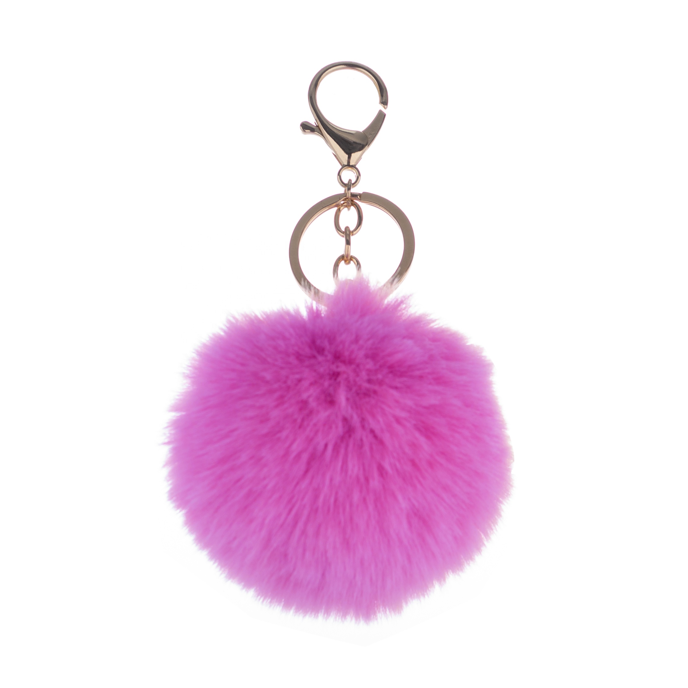 Colorful Customized Metal Chain Fluffy Furry Faux Ball Fur Keychain Pompoms