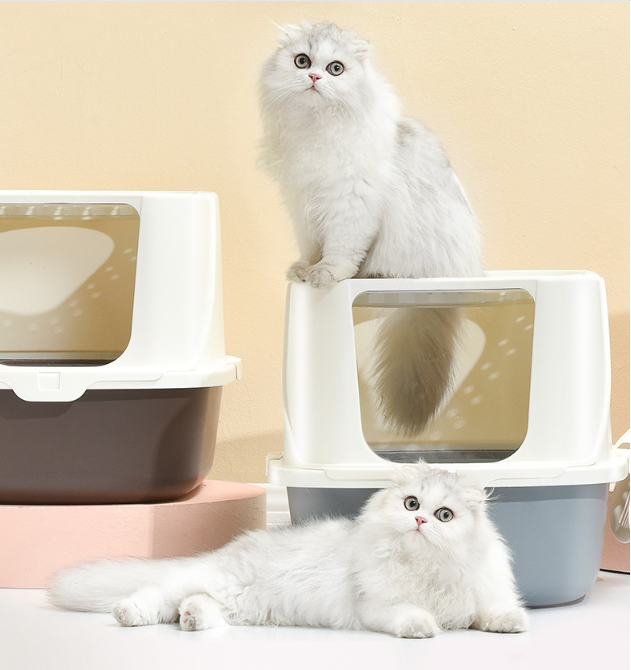 2021 Factory wholesale full enclosed cat litter box tray clamshell design litter container with cat litter scoop