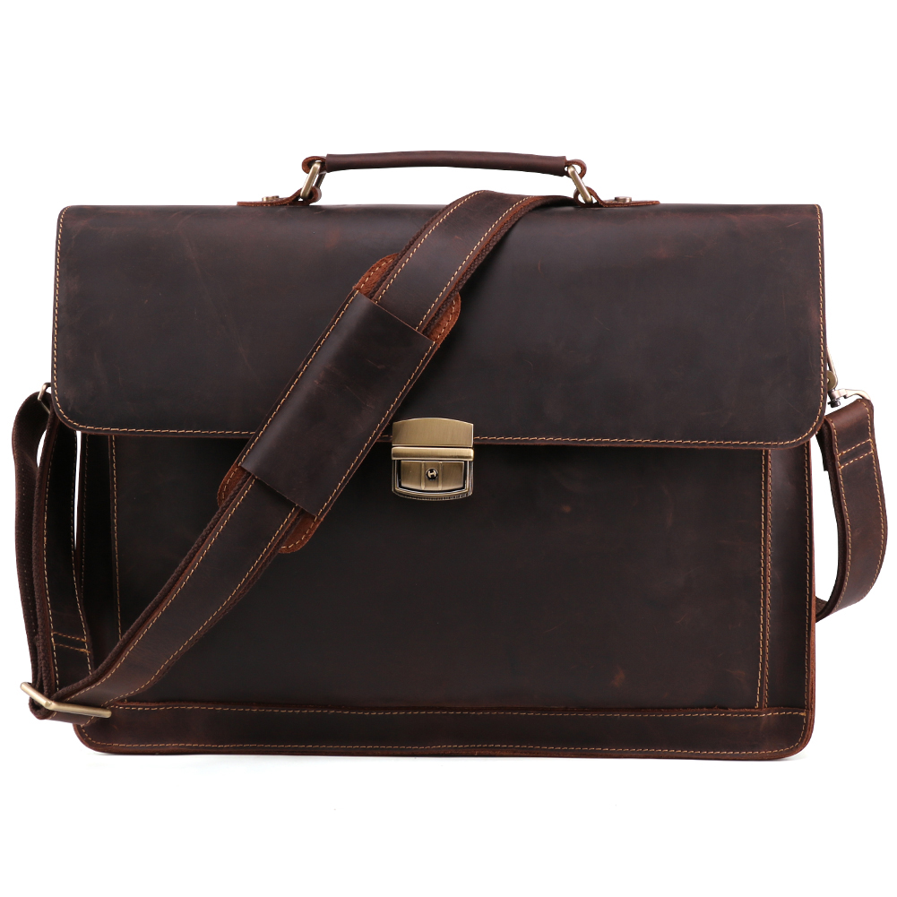 Crazy Horse Leather Business Computer Men's Leather Briefcase Bag Laptop Bags
