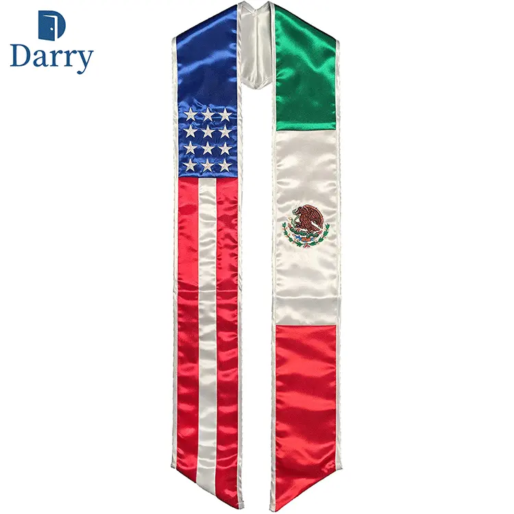 Polyester Sash Flag Custom 72Inch Ceremony Stoles Mexico America Mexican American Graduation Stole