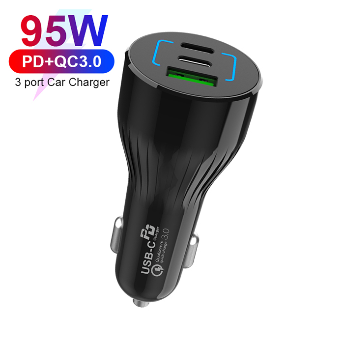 95W индивидуальная модель наивысшей мощности PD Type-C 65 Вт USB Автомобильное зарядное устройство с QC3.0 18 Вт мобильное автомобильное зарядное устройство Поддержка PPS QC4.0 +