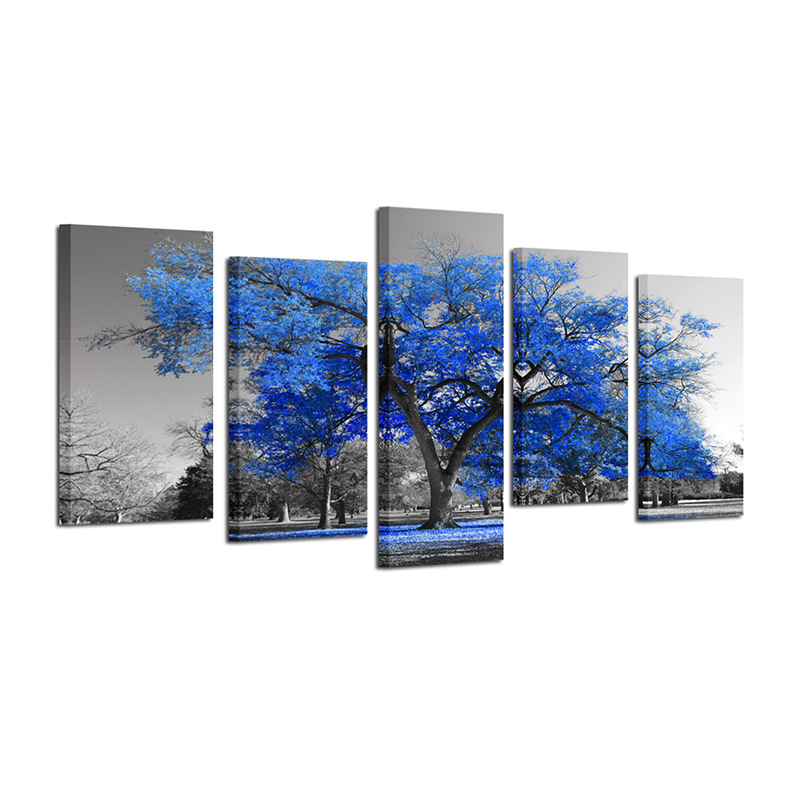 Canvas Prints Blue Tree Wall Art Painting Contemporary Black And White Fall Landscape Pictures Artwork