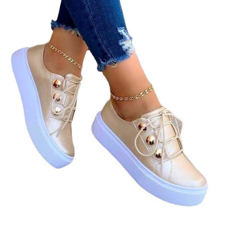 Women's Lace Up thick sole platform Sneakers Comfortable Casual Fashion Sneakers flat walking shoes for women lady