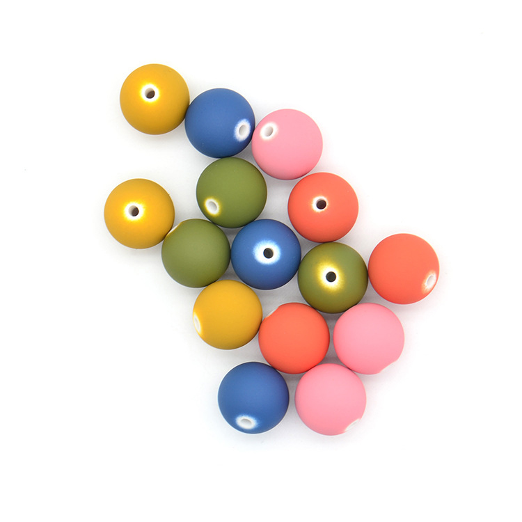 500g/bag 14mm Acrylic Matte Rubber Paint Straight Hole Round Bead Jewelry Making DIY Bracelet Earrings