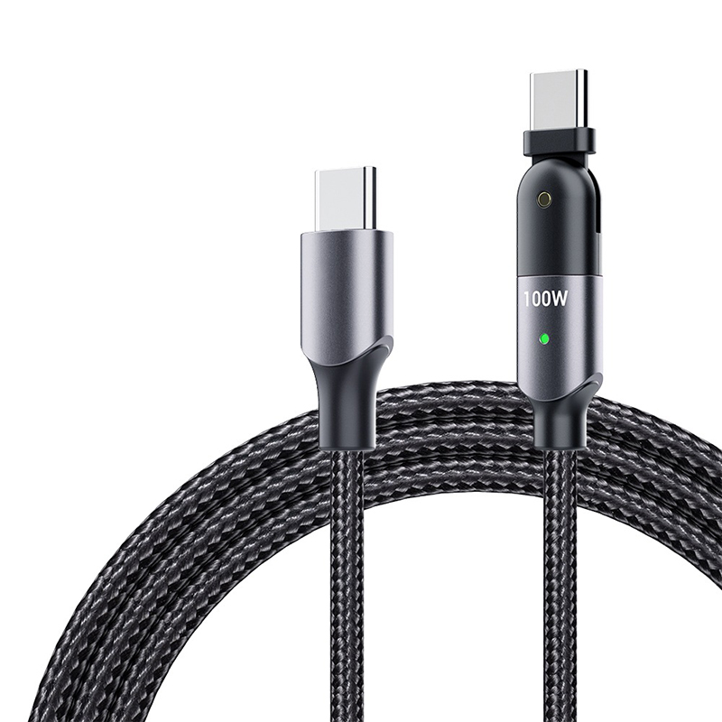 PD 100 Вт USB C к C кабель 5A E Mark со светодиодом, 180 градусов, гибкий кабель, нейлоновый плетеный шнур для ноутбука, iphone, xiaomi, huawei