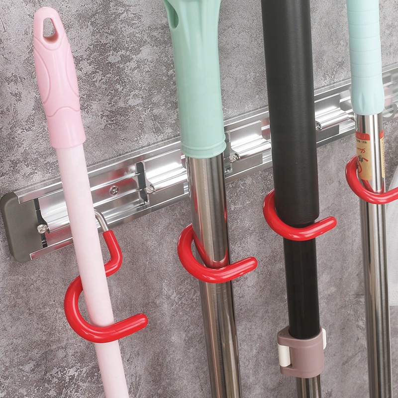 Mop Broom Holder Aluminum Alloy Mop Grip Storage Holders Wall Mounted Broom Hanger Tool Organizer Rack for Kitchen Garden
