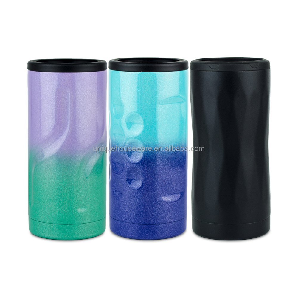 Non Tipping Can Cooler Suction Cup Cooler for Beer Soda Stainless Steel Double Walled Vacuum Insulated Drink Cooler