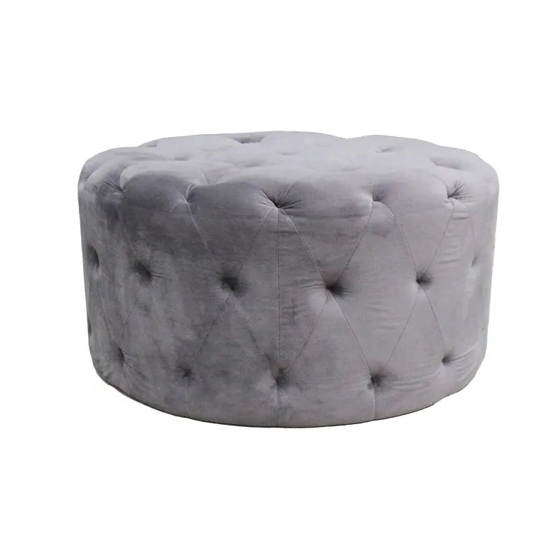 popular style velvet gray nice shape furniture round tuft ottoman stool for living room