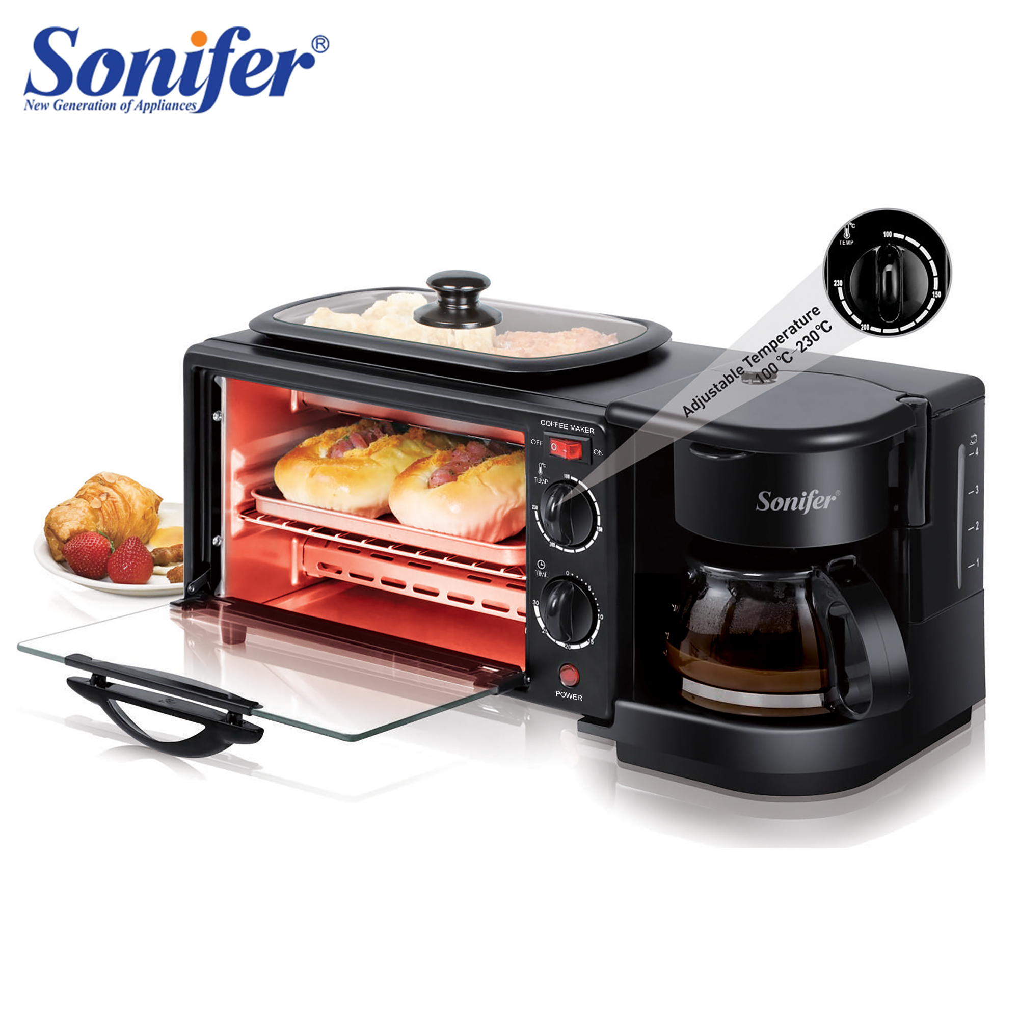 Sonfier горячая Распродажа 1250 Вт 9 литровая печь 3 в 1 многофункциональная кофеварка для завтрака SF-4003