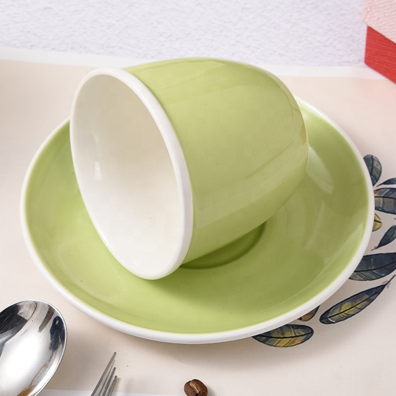 Wholesale Pottery Stoneware Customized Logo Ceramic Tea Coffee Cup   Saucers Set