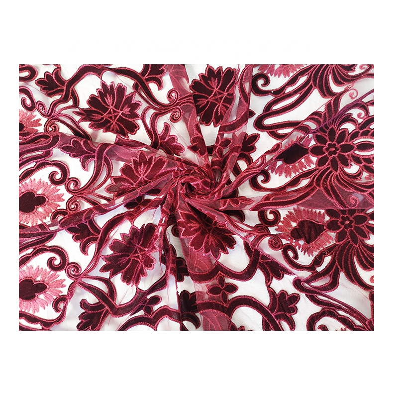 Customized Wholesale laser embroidery fabrics embroidered velvet fabric embroidered fabric for dress