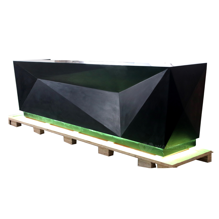 Cheap Acrylic black artificial Stone Glowing Restaurant Hotel Juice Shop Bar Counter Reception Desk
