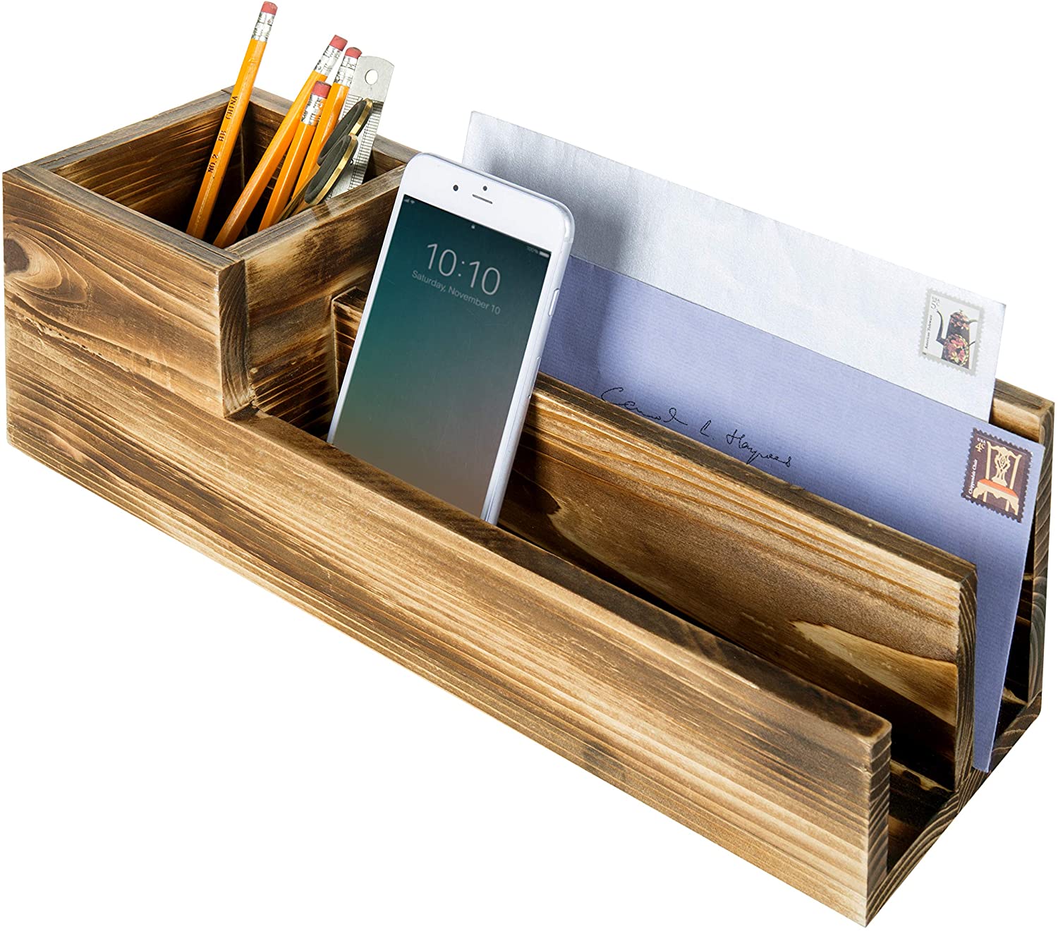 Carpeta De Madera 3 Compartment Pencil Holder Mail Sorter Modern Home Decor Accessory Stationary Office Wood Desktop Organizer