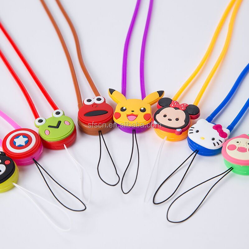 Factory custom soft PVC cartoon pendant lanyard neck strap for mobile phone