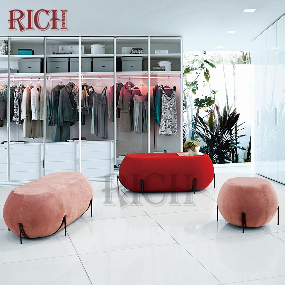 ball shape modern round pouf with 4 legs round puff ottoman modern vlevet fabric round stool chair