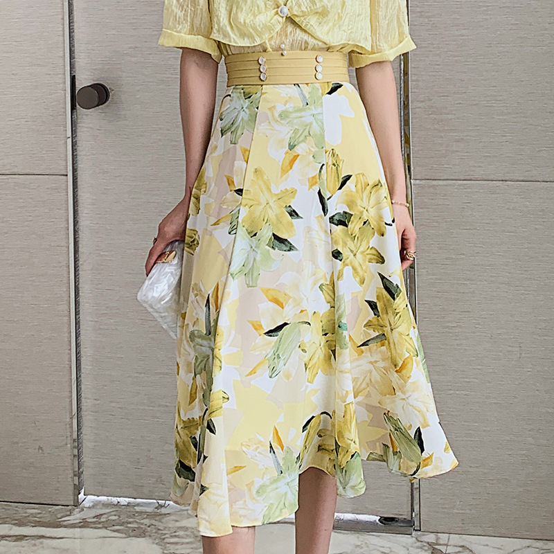 French romantic printed skirt 2021 summer wear new women's high waist thin temperament half skirt