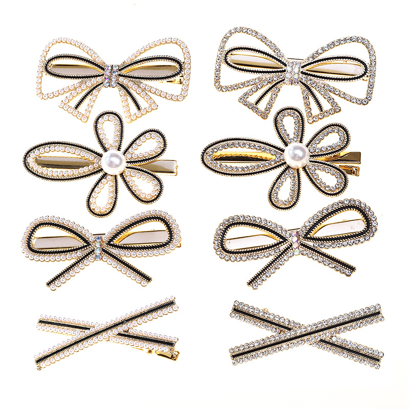 Newest Design Luxury Korean Imitations Pearl Hairclip Diamond Girl Butterfly Hair Clips For Women