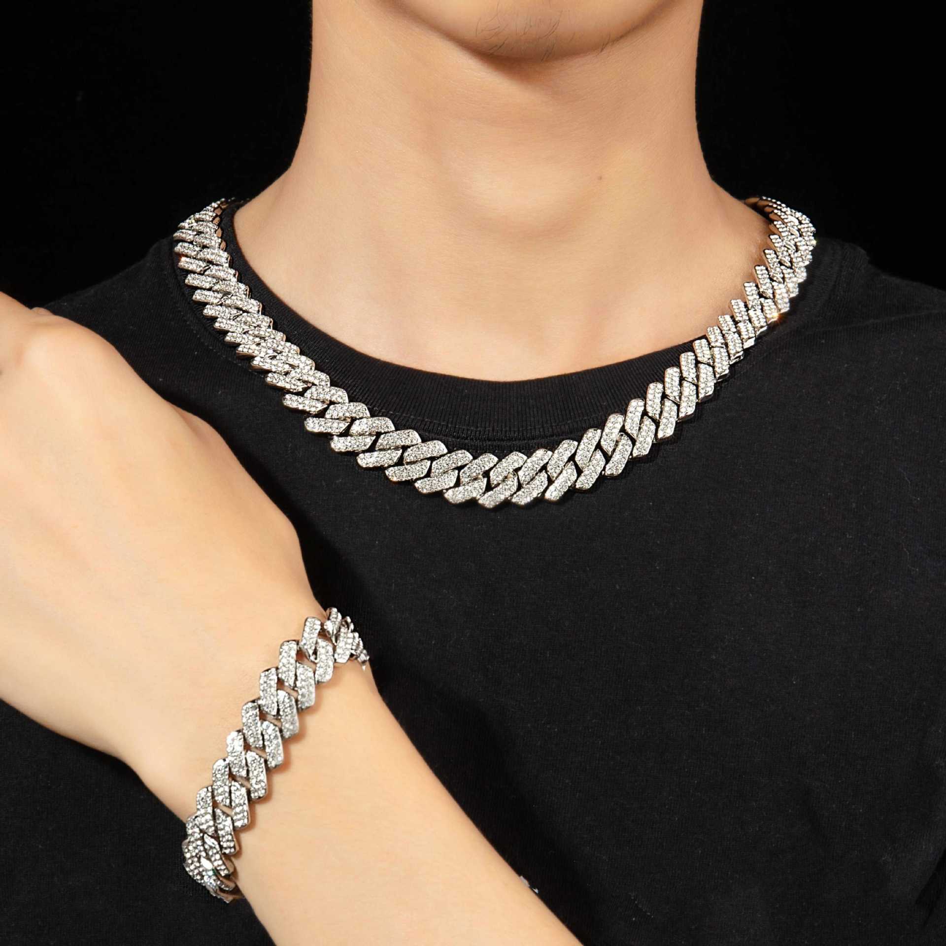 Wholesale Price Fashion Jewelry Body Chain Rap Style Necklace 14mm Alloy Hip Hop Jewelry High Quality And Colorproof