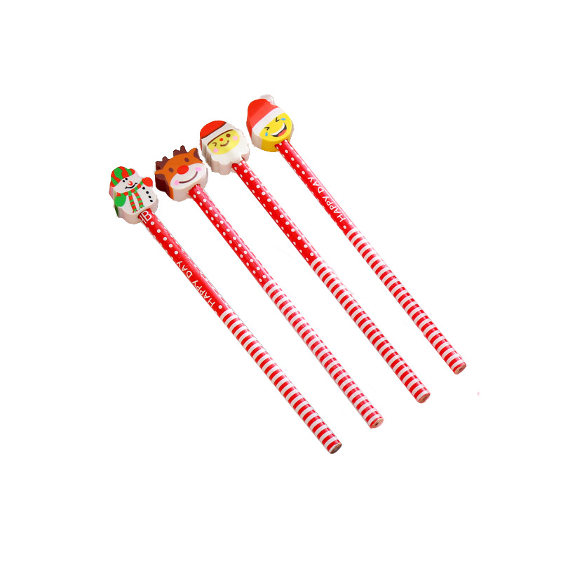 Christmas Doll Top Wood Pencil with Eraser Promotional Pencil Christmas Eraser in Topper