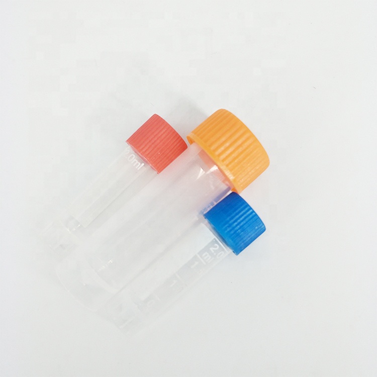 P&M empty clear plastic flask test tube with lid and with screw cap