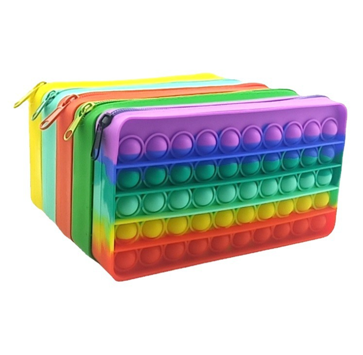 Wholesale silicone bubble decompression puzzle pencil pouch capacity stationery storage bag popper pops up fidget pencil case