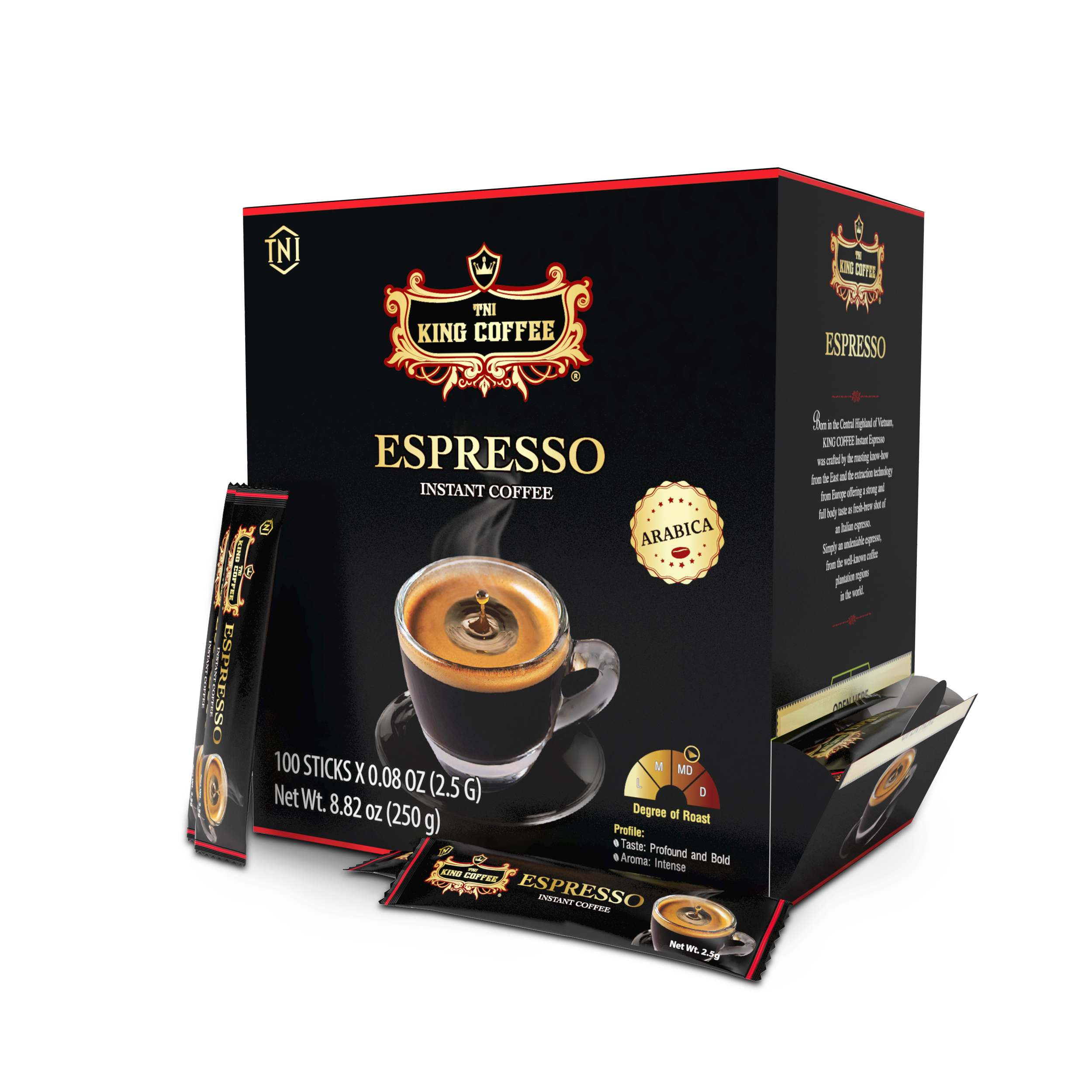 KING COFFEE - 100 палочек/коробка, рабика, эспрессо, растворимый кофе с низким содержанием жира, от вьетнамского производителя кофе