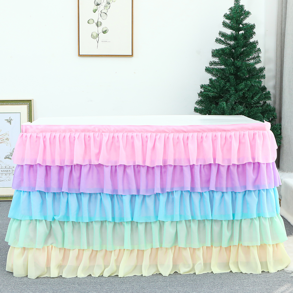 Chiffon Table Cloth 14ft Birthday Party Tutu Table Skirt Wedding Tulle Ruffle Table Skirting
