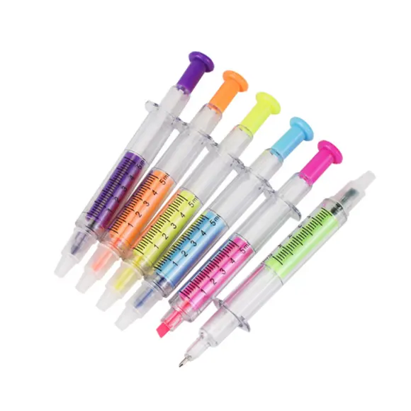 Double-headed Colored Highlighter Pen Stationery Syringe Injection Shaped Marker Highlighter Pen