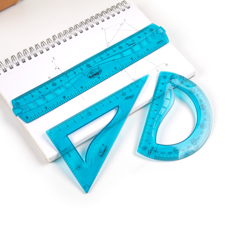 3 Pieces Set Straight ruler, Triangle ruler, Protractor Geometry Flexible ruler Set Promotional Plastic ruler Gift For Kids