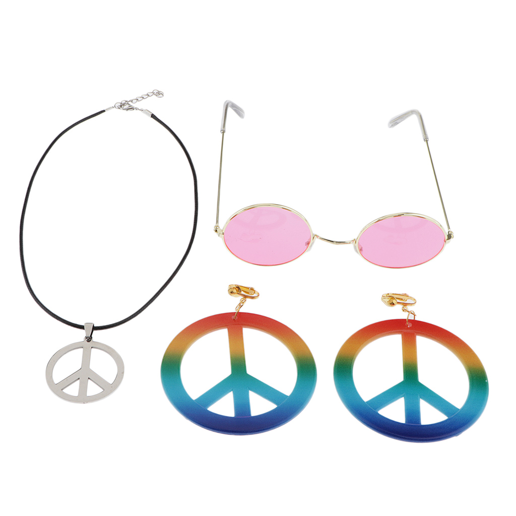 Peace Sign Necklace Earring Hippie Sun Glasses Hippie Accessories Coldker