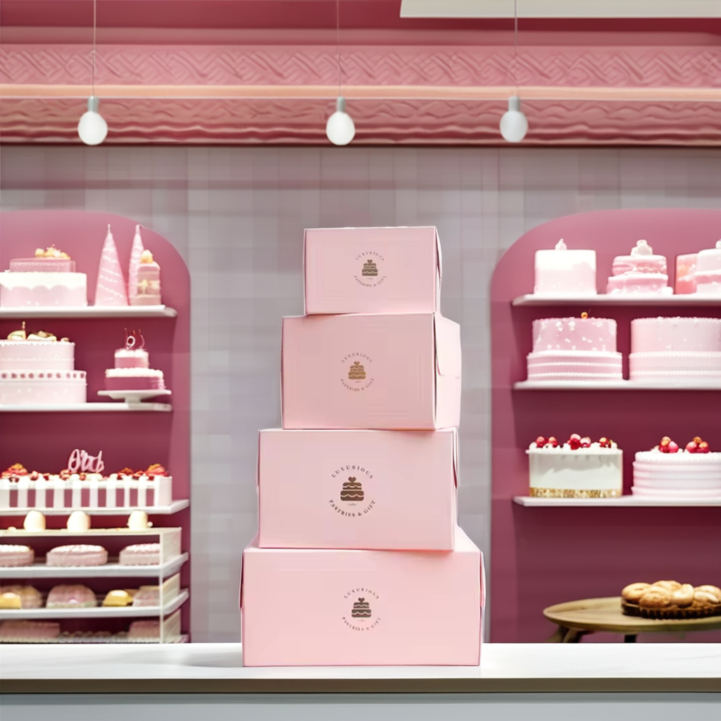 Wholesale Pink Birthday Party Gift Cake Box Packing Custom Print 10 Inch Cardboard Paper Wedding Cake Box with handle