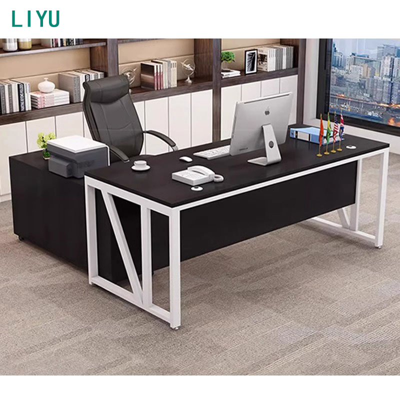 Liyu Modern Executive Office Table L-Shaped Computer Desk Standing Desk Home Office Dining School Workstations Metal MDF