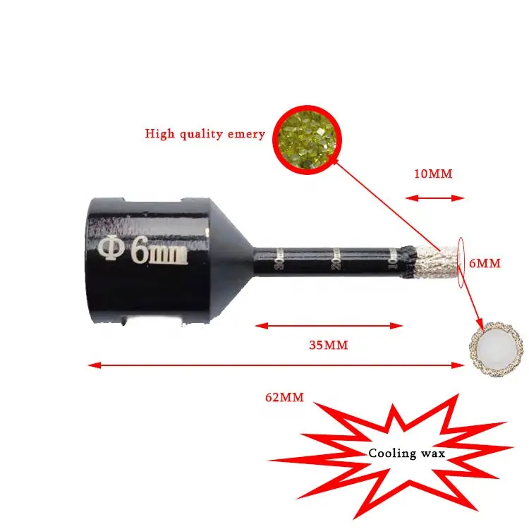 TACAR 6mm M14 Thread Power Tools Accessories Black Vacuum Brazed Universal Stone Diamond Core Drill Bit Prices Cheap