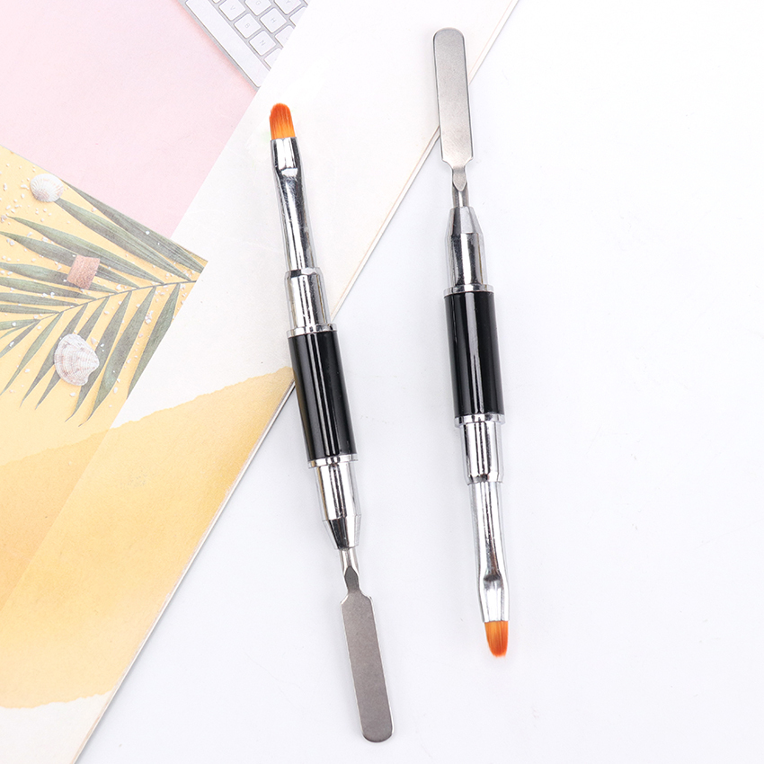 Hot Sale Double-headed Nail Art Brush and Spatula Stainless Steel Professional Gel Brush Nail Gel Brush