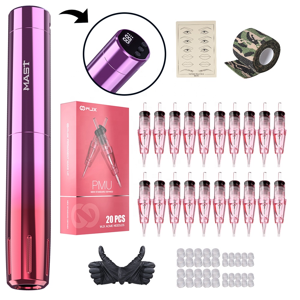Mast Tour Permanent Makeup Machine RCA Wireless Rechargeable Battery Pen Rotary Tattoo Pen Kit With WJX PMU Cartridge Set