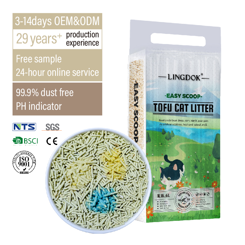 China Manufacturer Wholesale 6L Plant Degradable tofu Cat sand 5 Flavors dust free Clumping PH health indicator tofu cat litter