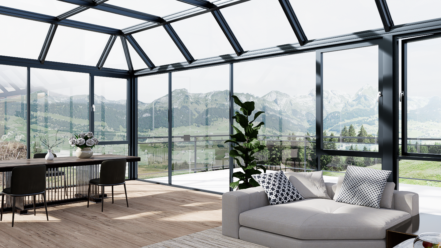 Curved Lowes Movable Sunrooms Glass Houses Aluminium Furniture Sets Extended Skylight For Sale