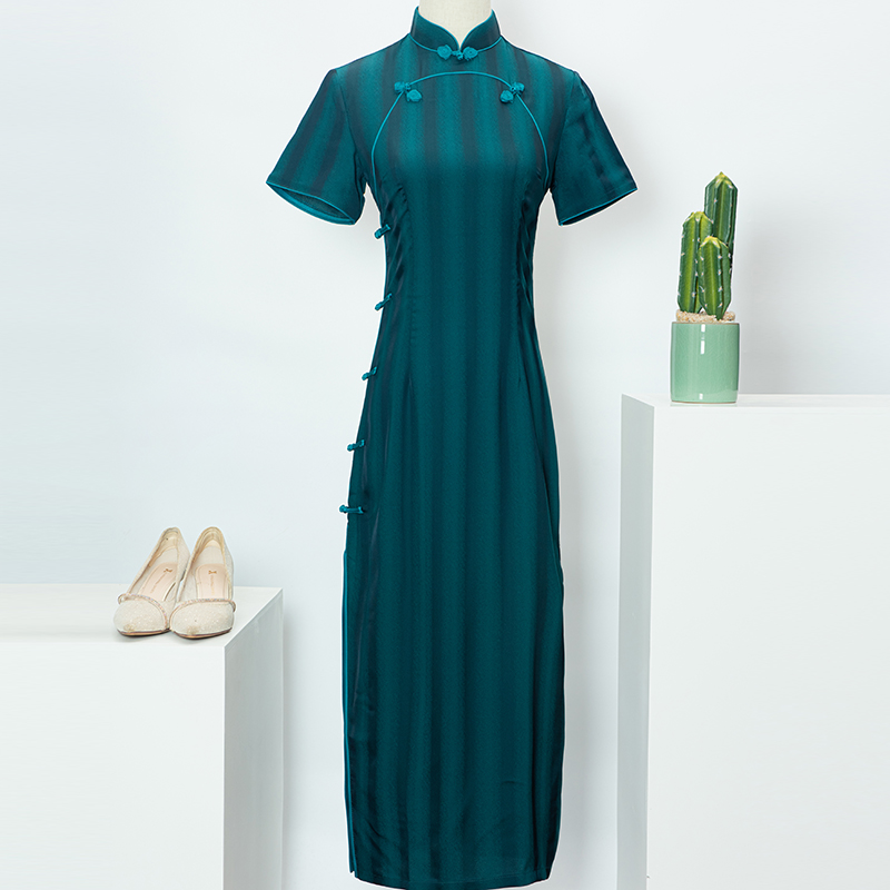 Jacquard Satin Chinese Style Fabric Garment Beauty Casual Women Cheongsam Dress