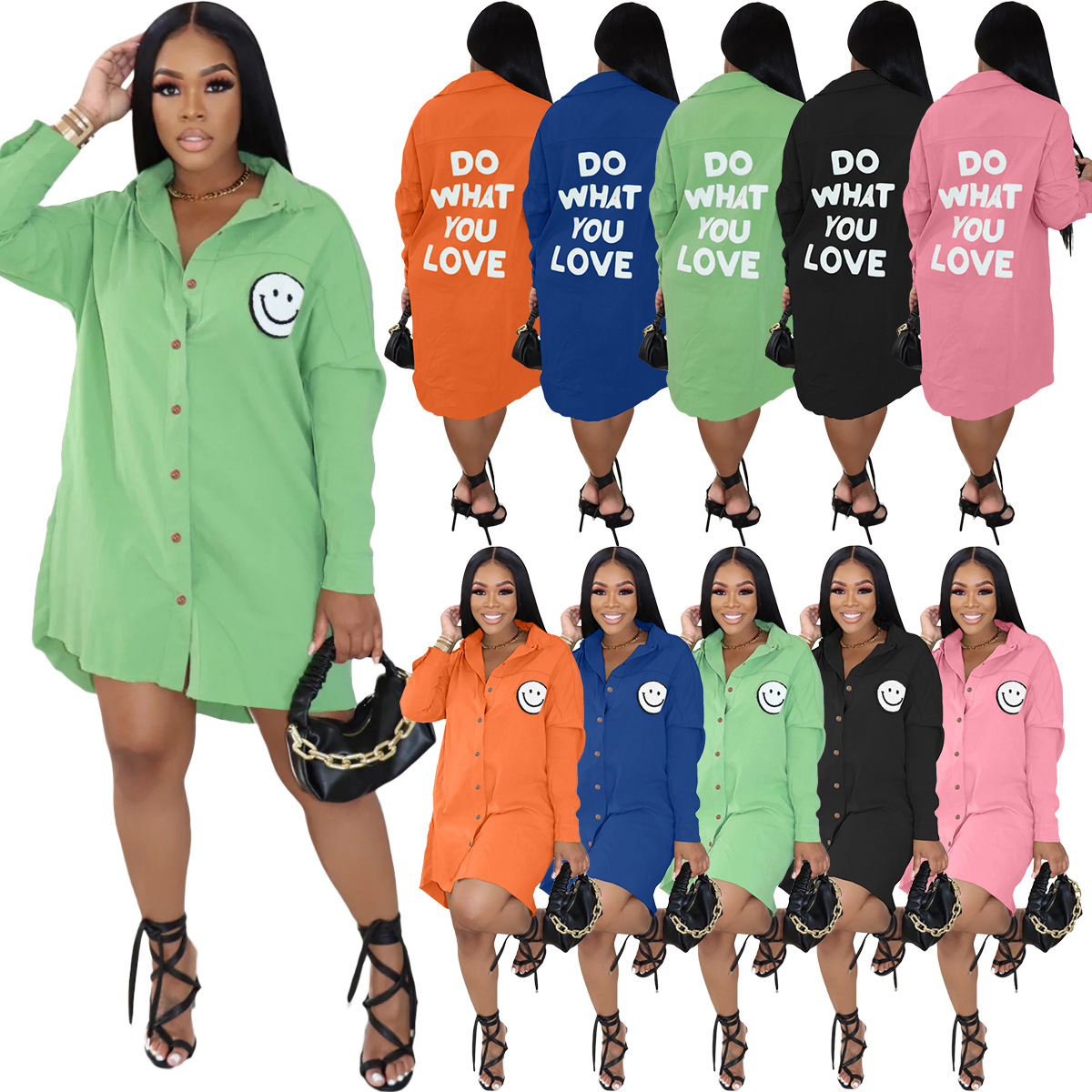 Wholesale fashion loose letter print shirt dress long sleeves casual dresses women