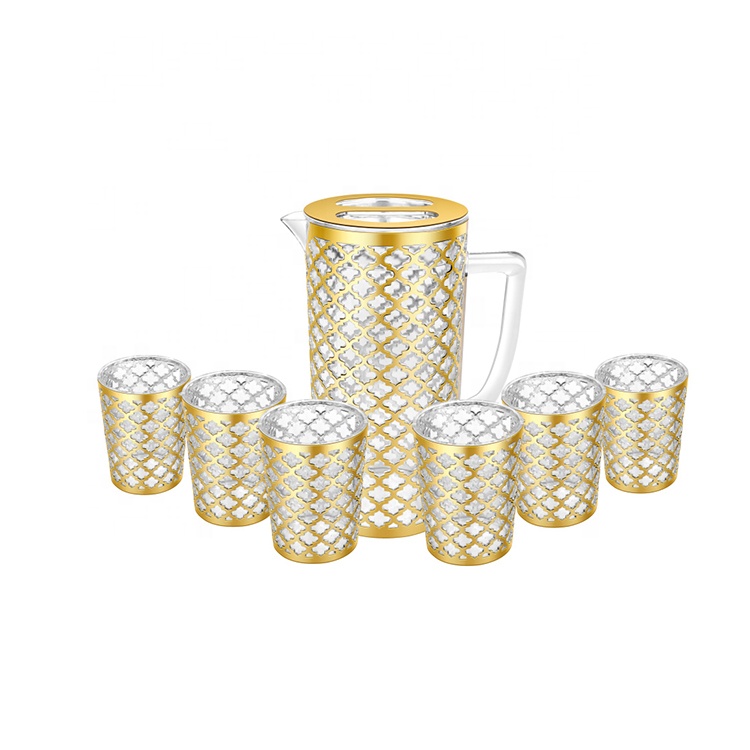 Transparent Hollow Out Plastic Cold Water Jug Drinkware Drinking Water Jug Kettle Set With 6 Cup