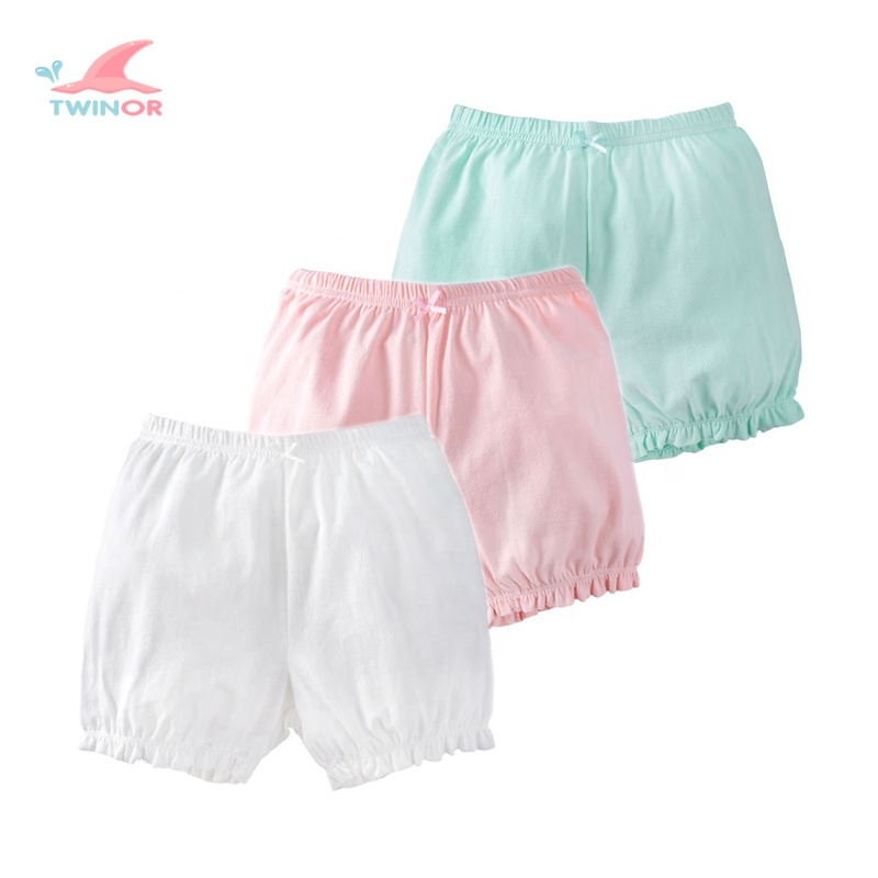 Wholesale custom solid color lantern bottom cotton girls' summer shorts