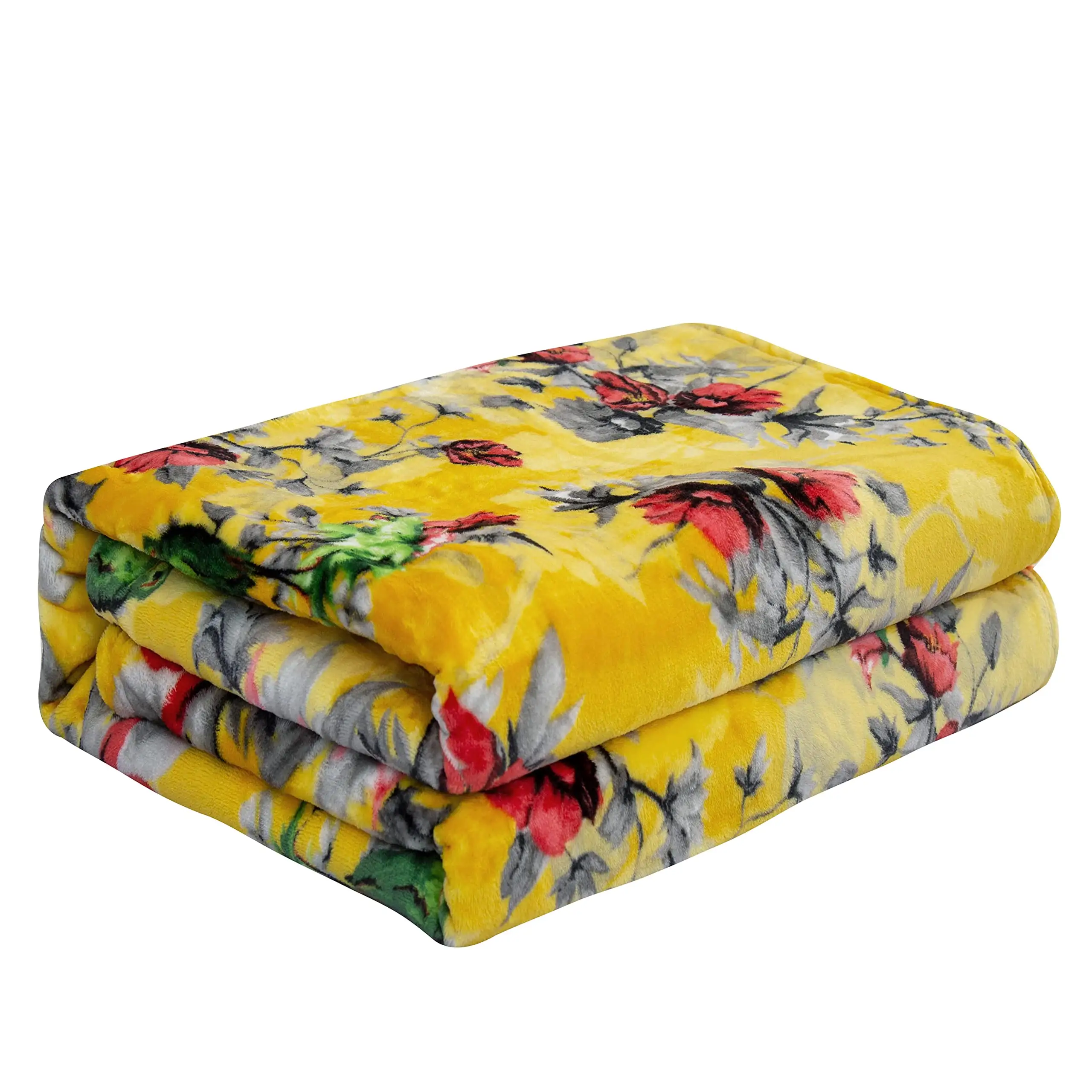 Bedding Soft Faux Mink Fleece Flannel Floral Throw Blanket Yellow Fleur Botanical
